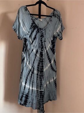 Exist Blue and Black Tie-Dye Midi Dress